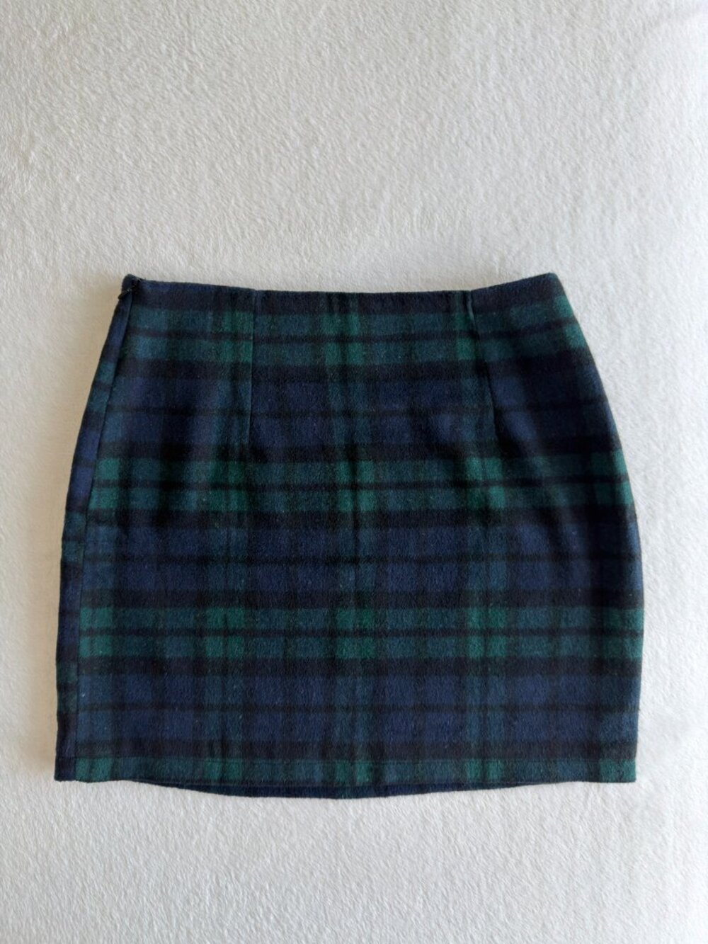 Plaid Wool Blend Mini Skirt Tartan Dark Academia Preppy Green Navy Womens Small - Picture 2 of 4